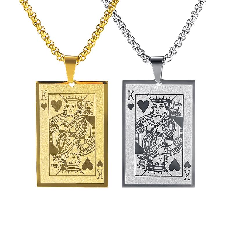 

FATE LOVE Men Poker King Pendants Necklaces Stainless Steel Box Chain Fashion Male Jewelry Dropship Supplier Wholesale
