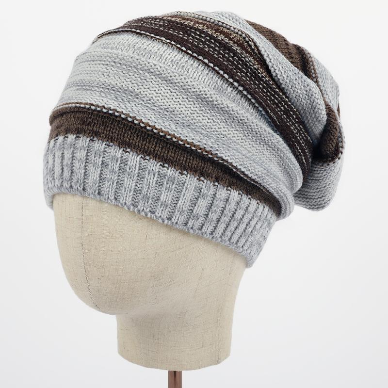 

High Quality Color Matching Winter Man Woman Plus Thicken Hedging Cap 2020 New Fashion Striped Knit Beanie Hat Ski Bone