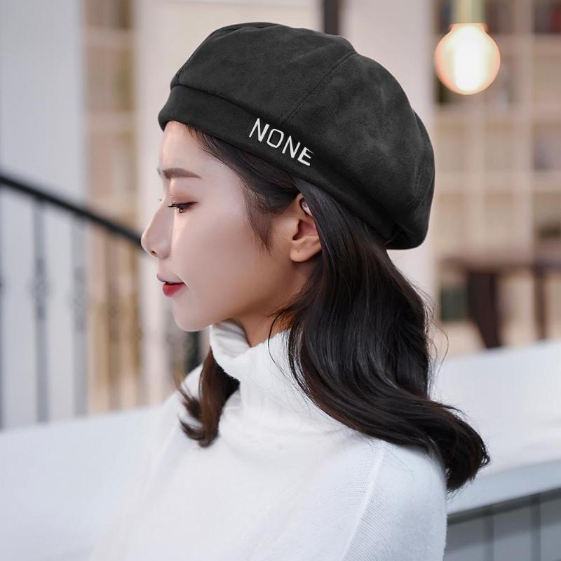 

Fashion Solid Color Beret Hat Soft Woollen Cloth Pumpkin Star Anise Women Girls Letters Painter Bonnet Warm Beanie Cap, Wine red