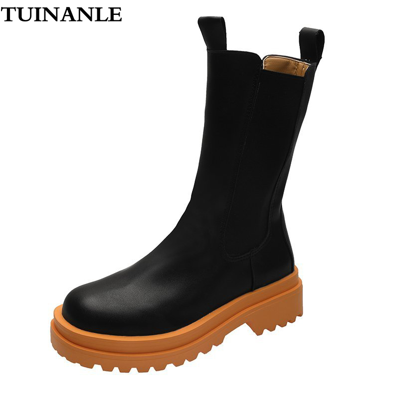 

TUINANLE Women Boots Autumn Orange PU Motorcycle Boots Cool Girl Waterproof Female Shoes Woman Footwear Chaussures, Black