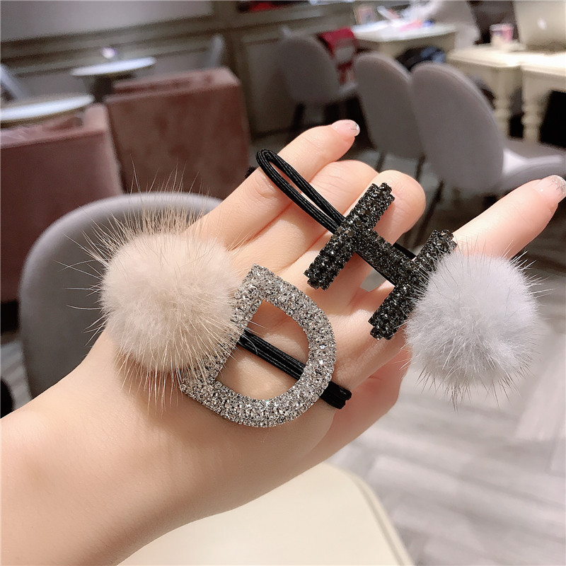 

Letter D H Fashion Mink Flash Czech Crystal Rhinestone Elastic Hair Bands Rope Scrunchie Girls Adult Women Accessories Jewelry