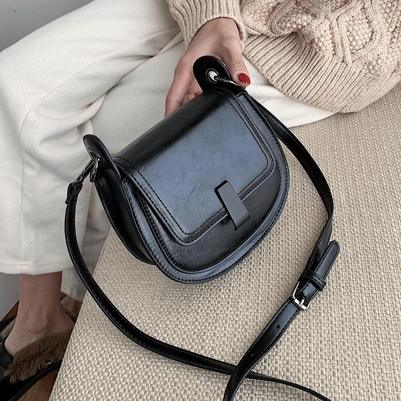 

Mini PU Leather Saddle Bags For Women 2020 Crossbody Shoulder Messenger Bag Female Handbags Solid Color Cross Body Bag, Black