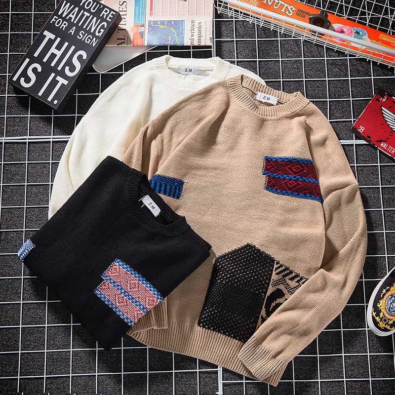 

Fashion Embroidery Knitted Sweater Men Jumpers Streetwear Harajuku Pullover Tops 2020 Mens Fashion Casual Hip Hop Knitwear Male, Max247 white