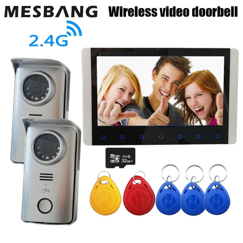 

New 2.4G wireless video doorbell door intercom bell calling with 7 inch monitor support unlock the door by ID card