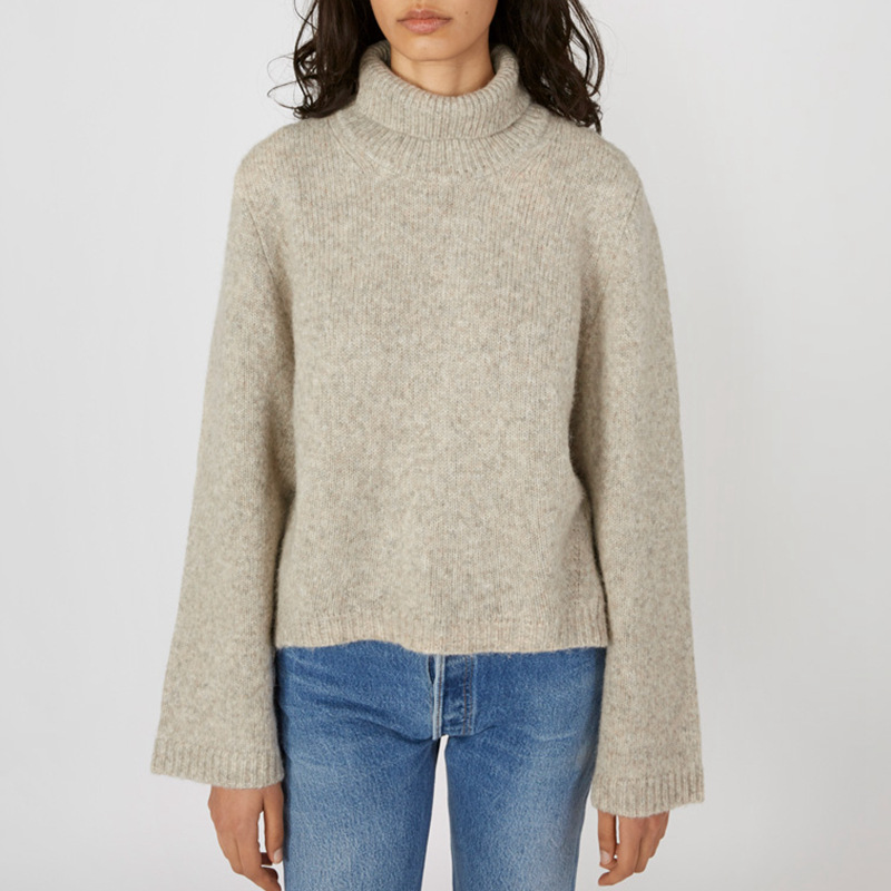 

Women Sweater Nordic Style 2020 Autumn and Winter New Pile Neck Sweater Women Loose Profile, Sand