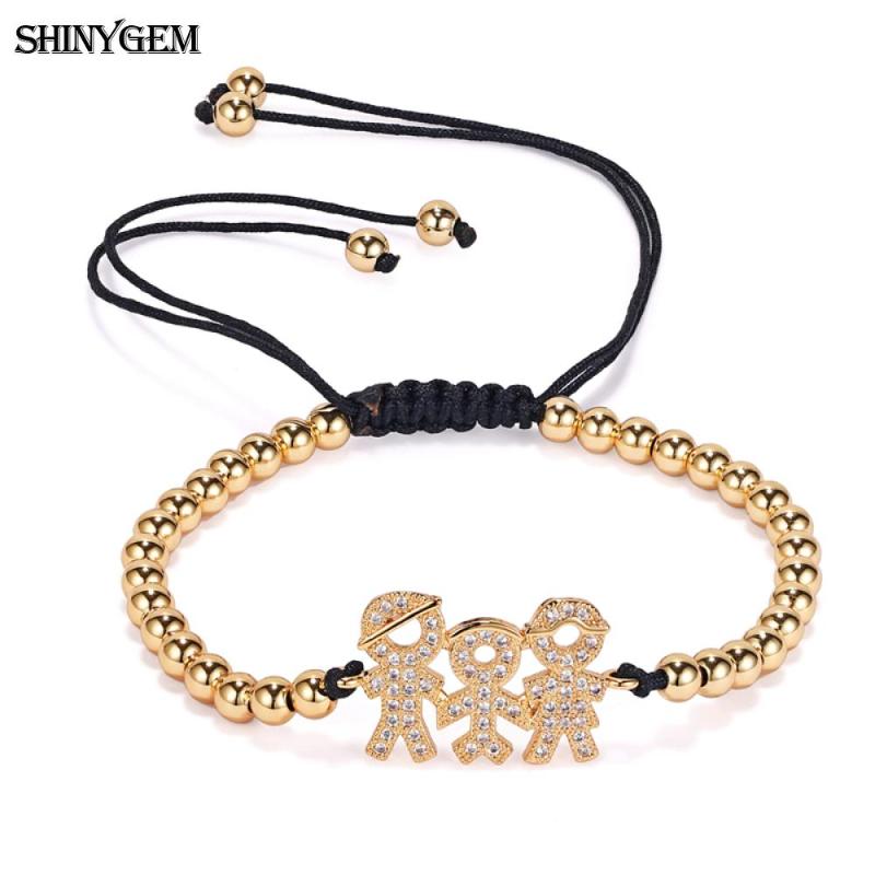

Charm Bracelets ShinyGem Family Bracelet Gold/Rose Gold Bead CZ Crystal Of Three Men Women Child For