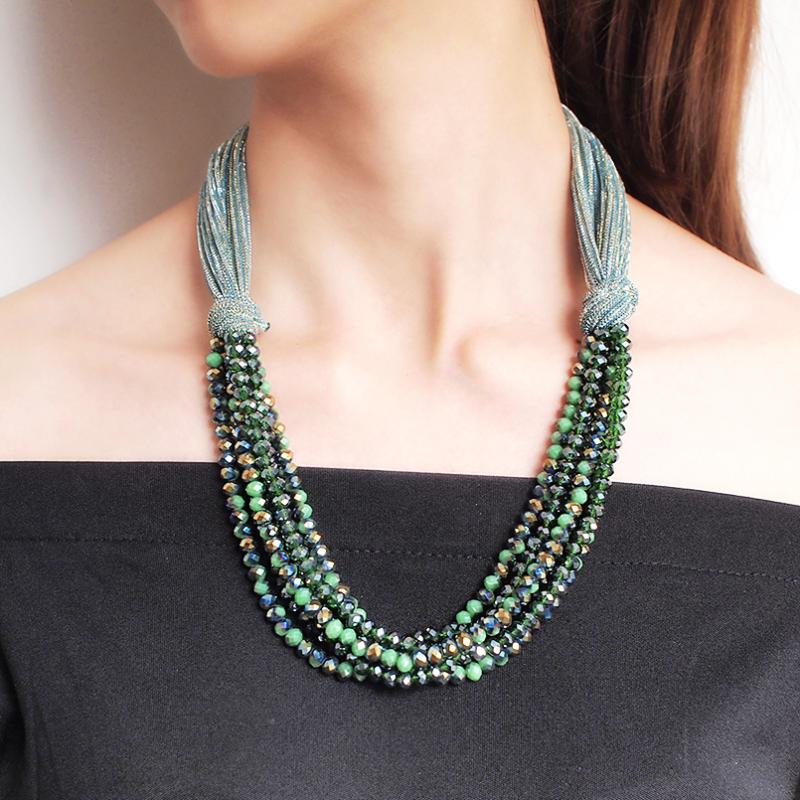 

Multilayer Crystal Chunky Necklace For Women Handmade Beads Collar Statement Pendant Necklace Party Jewelry UKNE