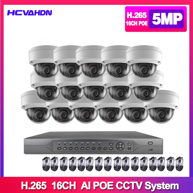 

H.265+ 8CH 16CH 4K 5MP POE NVR CCTV System indoor outdoor IP66 Weatherproof Dome POE IP Camera Video Security Surveillance set