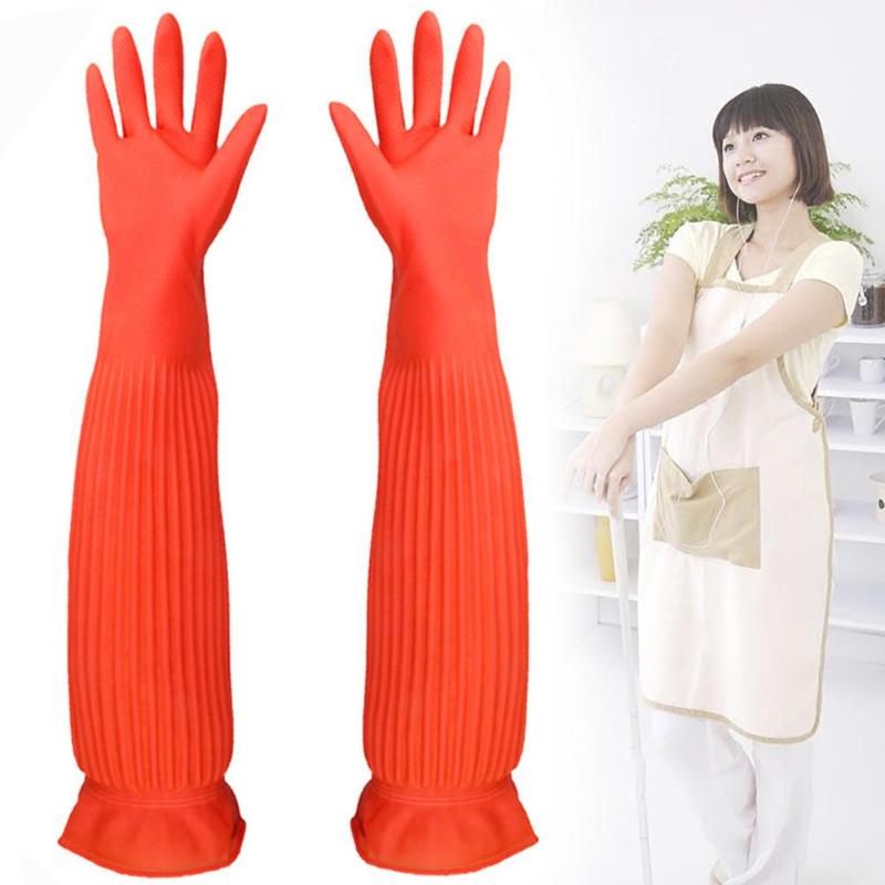 

55cm Kitchen Dish Washing Waterproof Non-slip Long Sleeve Latex Cleaning Gloves rubber gloves cleaning for dishes