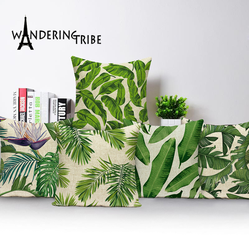 

Tropical Print Pillow Cover Leaves Throw Pillow Linen Cushion Covers 45x45 Cm Decorative Cases Custom High Quality Kissen, L1216-1