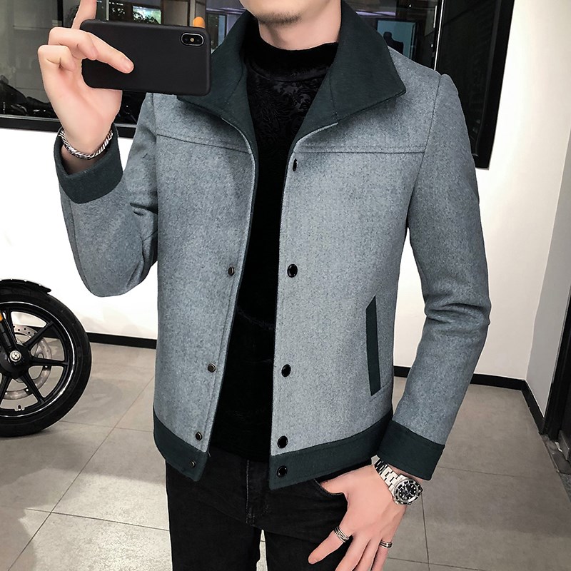 

2020 Winter Wool Trench Coat Jacket Men Turndown Collar Business Casual Jackets Slim Fit Outwear Steetwear Windbreaker Clothing, Grey