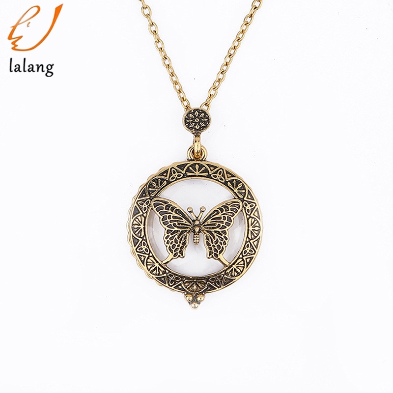 

Necklace For Women Anchor Hollow Eiffel Tower Glass Pendant Necklace Cabochon Domed Magnifier Butterfly Pendant Antique Jewelry