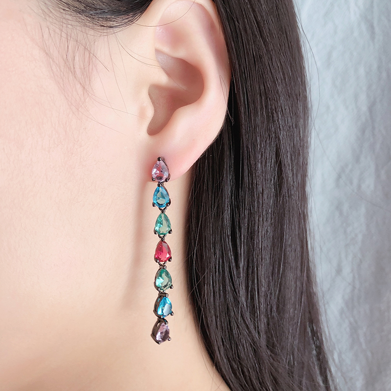 

2020 Hot Trendy Copper Colorful Cubic Zirconia Water Drop Geometric Trendy Dangle Earrings Women Earrings Free Drop Shipping