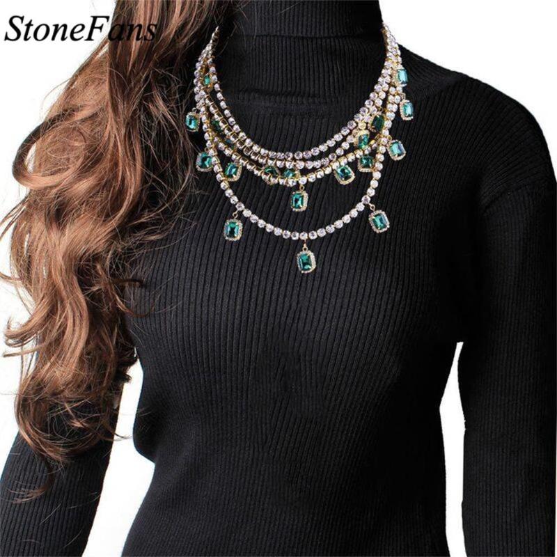 

StoneFans Crystal Layered Necklace Gold Chain Pendant for Women Red New Collar Rhinestone Choker Necklaces Wholesale Jewelry