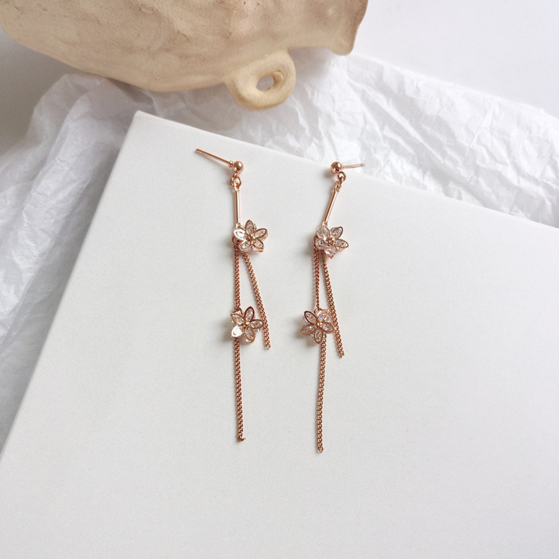 

Dangle & Chandelier Fashion Jewelry Lovely Flower Earrings Clear Crystal Chain Tassel For Women