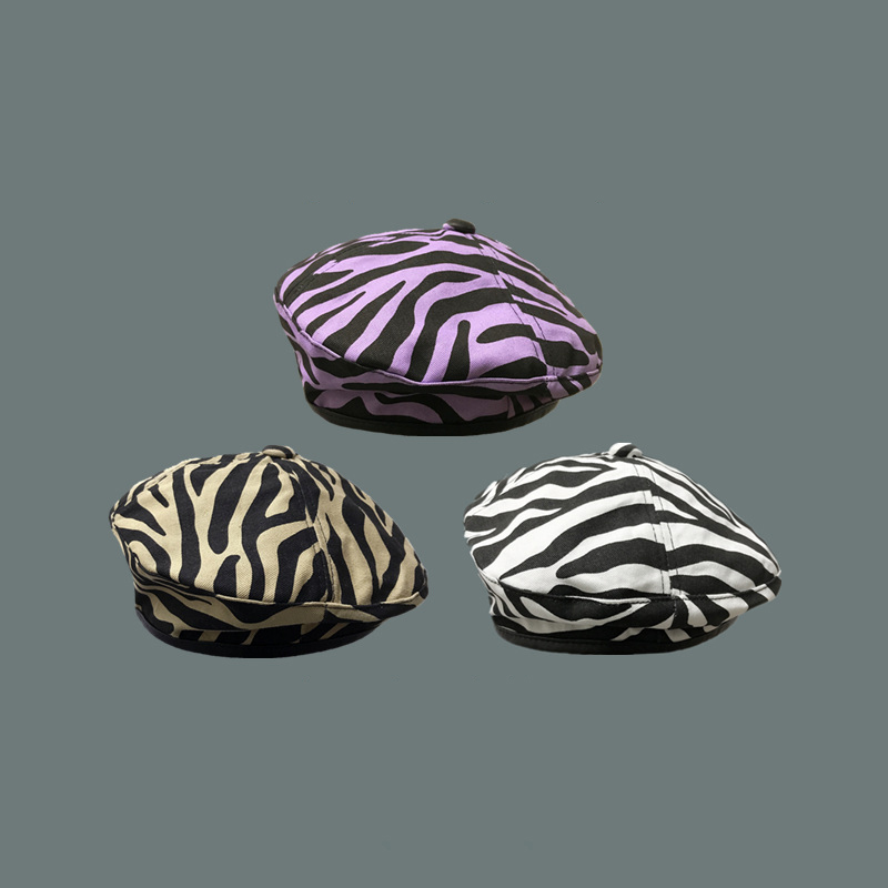 

Foux Beret Hats Women Summer Autumn Spring Newsboy Caps Zebra Striped Adjustable Casquette Octagonal Baker Boy Painter 2020 New, White