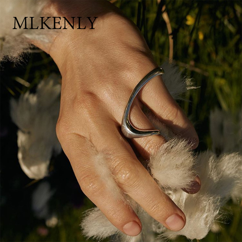

MLKENLY exaggerated art aesthetic geometric double finger ring for women unique silver 925 minimalist accessories