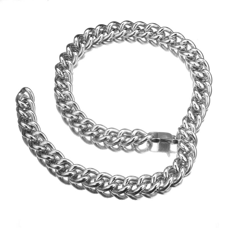 

Multiple Style Stainless Steel Curb Cuban Necklace Or Bracelet Mens Womens Silver Color Chain Tail Jewelry Adjustable Choker