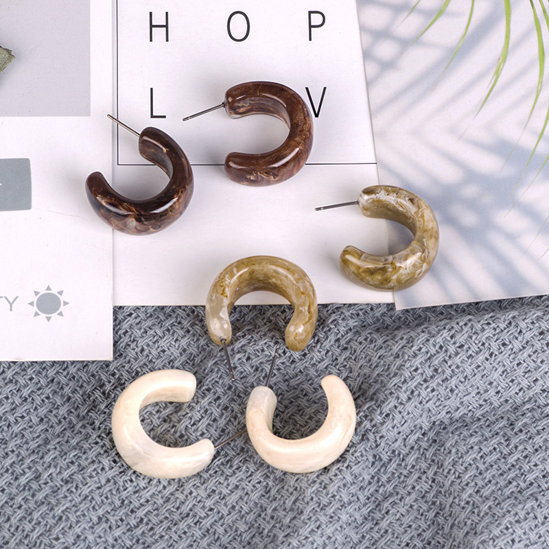 

Stud Brown Acrylic Resin Small Earrings Geometric Open Round Candy Color Pattern Korean Charms Woman Statement Jewelry Gifts
