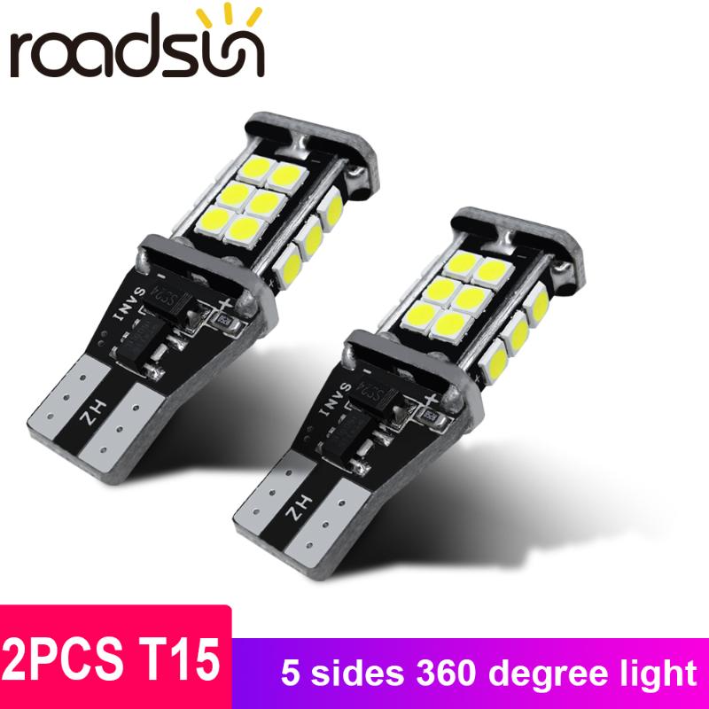 

roadsun 2PCS Auto Led T15 W16W 921 912 Car Signal Brake Lamp Backup Reserve Lights Bulb Tail Lamp White Car Styling Accessories, As pic