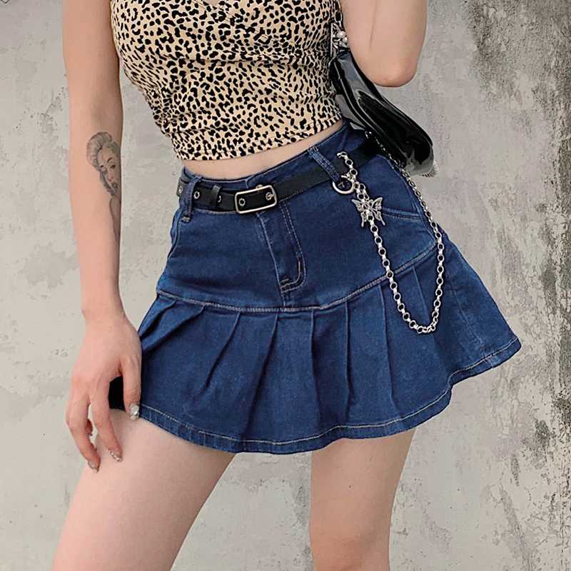 

Ladies jeans skirt high waist pleated skirt zipper mini summer new style Streetwear bottom Y2K tight blue, Blue skirts