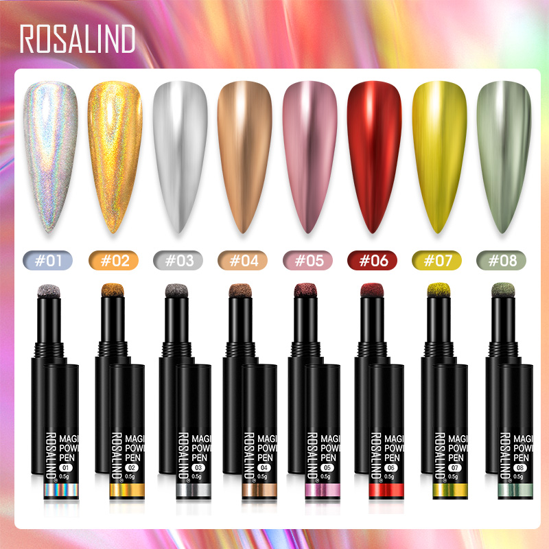

ROSALIND Nail Glitter Powder Fine Chrome Pigment Nail Art DIY Acrylic Powder With Brush Magic Mirror Pen Nails