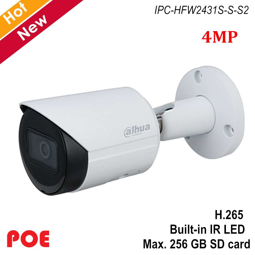 

New Lite Series 4MP Waterproof Bullet IP Camera H.265 Built-in IR LED Support 256 GB SD card and POE Replace IPC-HFW1431S