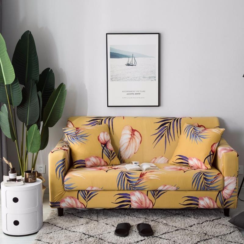 

Tropical Leaves Flexible Sofa Slipcover Seaweed Print All-inclusive Stretch Sofa Towel Anti-dirty Furniture Cover1/2/3/4 Seat