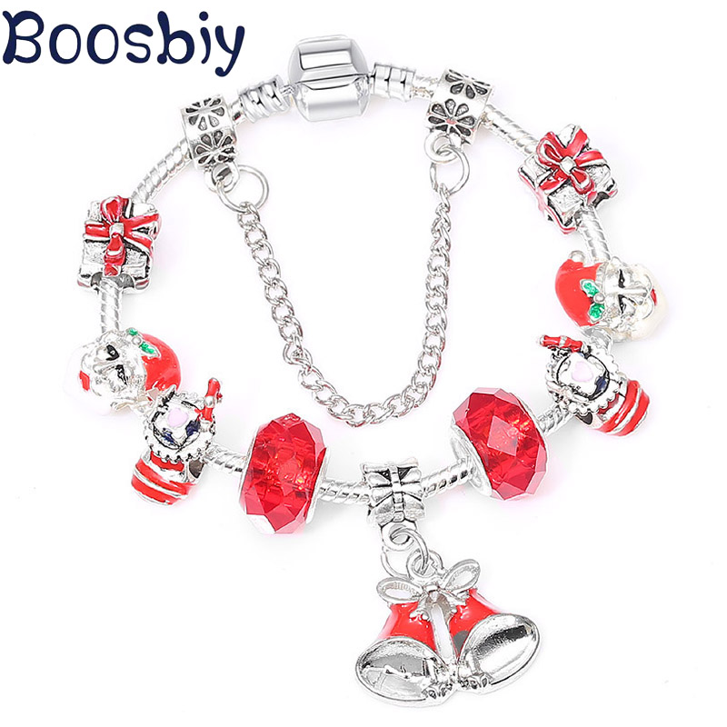 

Boosbiy Christmas Gift Charm Bracelet For Women With Christmas bell Pendant Fits European Brand Bracelet Jewelry