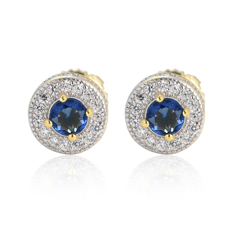 

New S925 pure silver earrings round micro sapphire RUBY EARRINGS for men and women high-end hip-hop jewelry