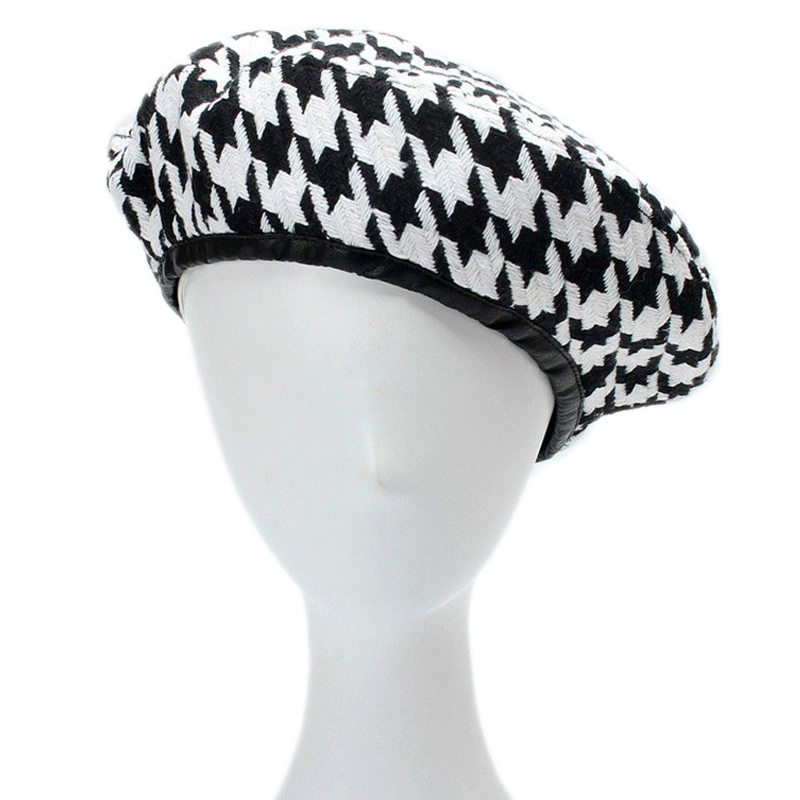 

Winterleng Berets Autumn Winter Plaid Beret Hats For Women French Fashion Female Houndstooth Black With Adjustable Rope, White