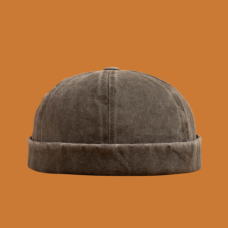 

Men Women Skullcap Sailor Cap Washed Denim Solid Color Rolled Cuff Bucket Cap Brimless Hat Solid Color Adjustable Cotton Hats