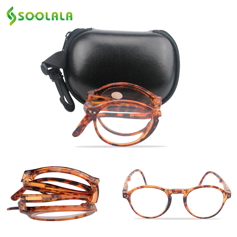 

SOOLALA Round Foldable Reading Glasses Women Men Presbyopic Glasses For Reading with Cases +1.0 1.25 1.5 1.75 2.0 to 4.0