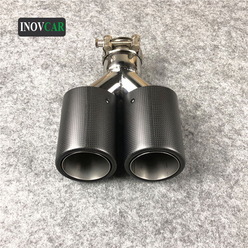 

1pcs Double Silver Stainless Steel Car Exhaust Tip Tailpipe For Universal Matte Carbon Fiber Exhaust Muffler Pipe
