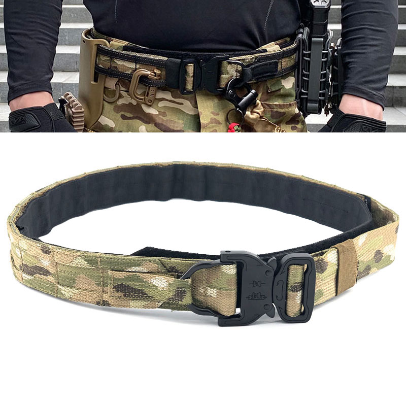 

Multicam Tactical Belt Army Battle Belt Molle Equipment Men Double Layer Fighter Outdoor, Mc bk