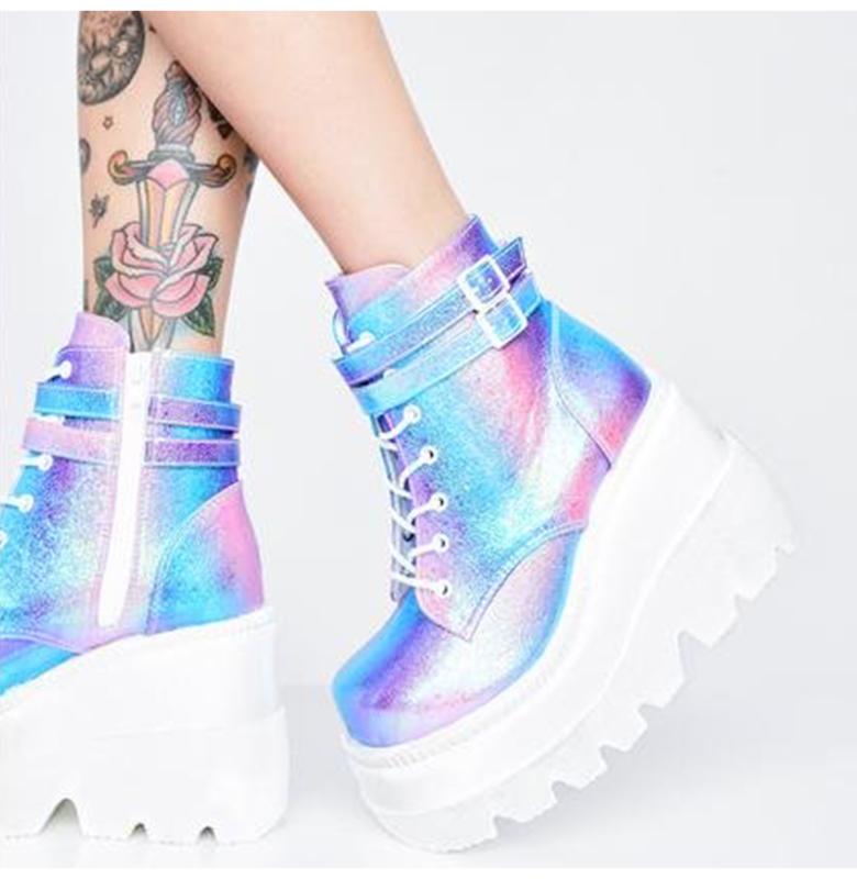 

SHENGY Woman Boots Height Increasing Wedges Women Shoes Ladies Zip Vulcanized Boots Women's Comfort High Heels Female Footwear, Colorful