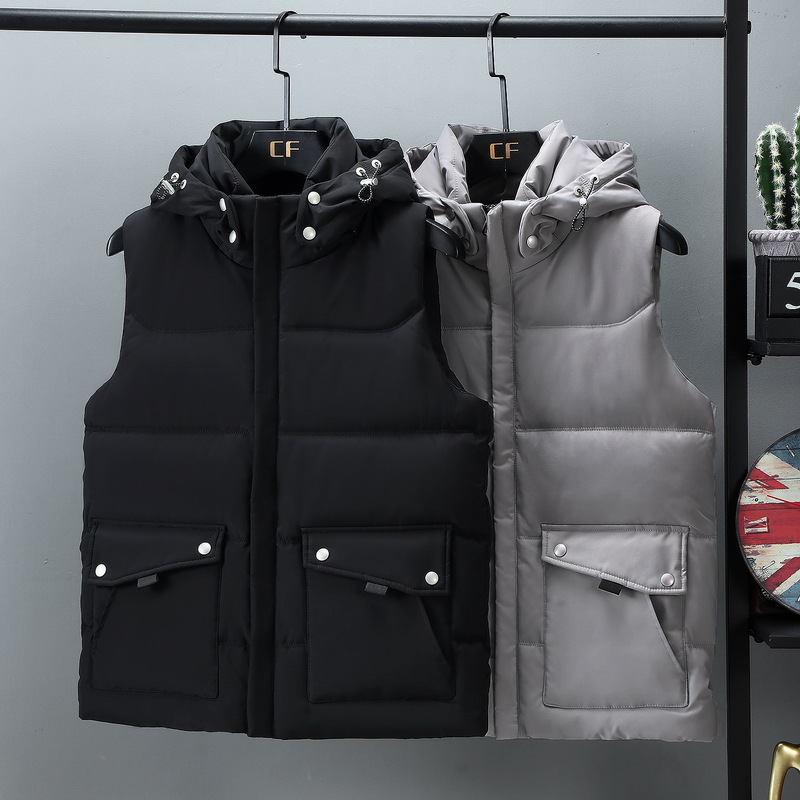 

Men M-8XL Parka Hooded Vest Winter Autumn New Thick Warm Casual Windbreaker Baggy Padded Outerwear Waistcoat Sleeveless Jacket, Gray