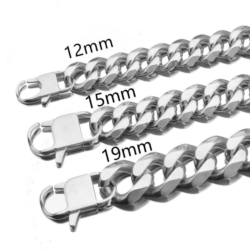 

12/15/17/19mm Silver Color Curb Link Chain 7-40 Inches Stainless Steel Bracelet Or Necklace For Men's Cuban Link Chain Jewelry