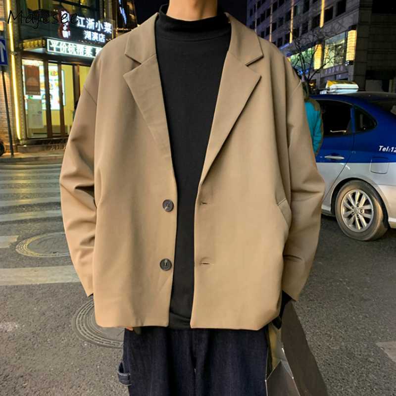 

Blazers Men Solid Casual Korean Style Chic Loose Trendy Mens Coat Simple All-match Ins High Quality Streetwear Handsome Soft New, Black