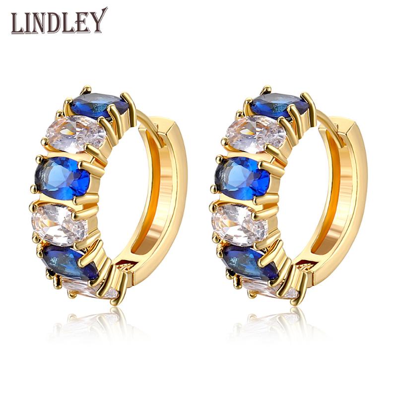 

LINDLEY Luxury 585 rose gold hoop earrings for women Fashion pendant colorful zircon round earring Korean Fashion Jewelry 2020