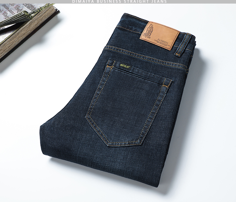 

Dark Blue Jeans Men Straight Easing Tension LinYe898