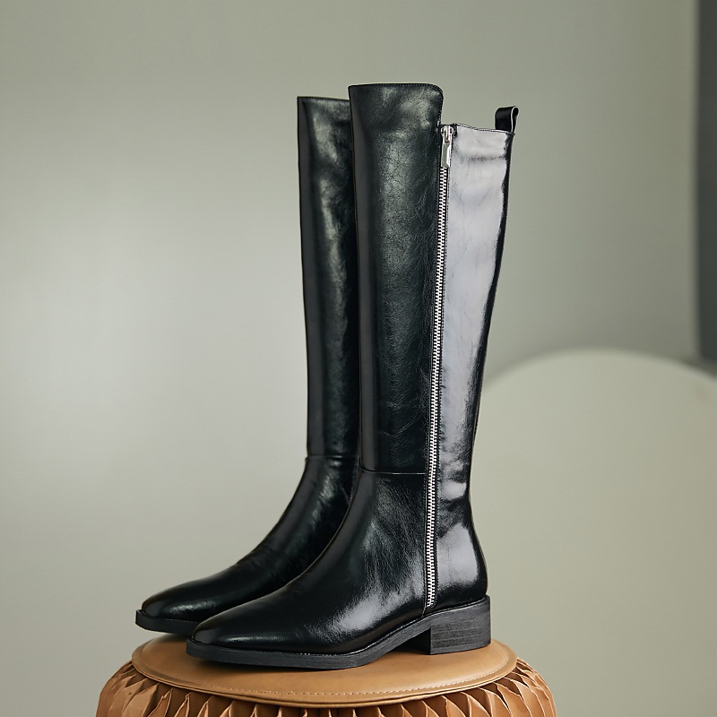 

New Fashion Slim Long Shoes Woman Black Zipper Round Toe Thick Heel Knee High Boots 2020 Autumn Winter Newest Party Basic Boots