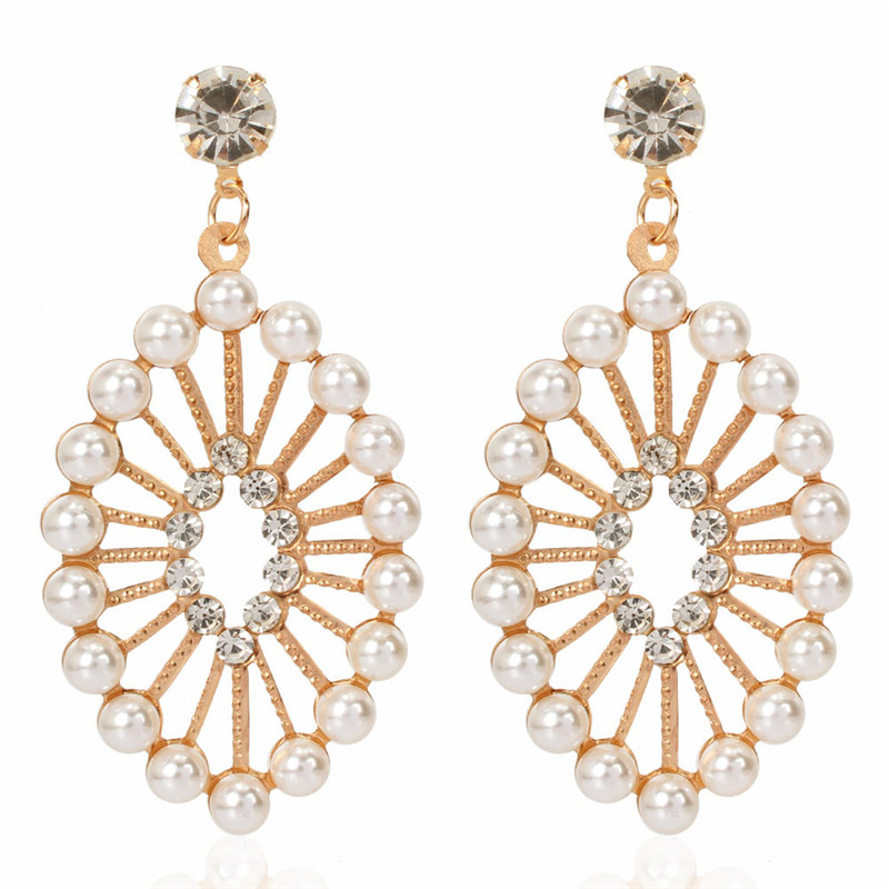 

European Exaggerated Oval Pearl Rhinestone Geometric Drop Earrings For Women Party Prom Fashion Earrings Jewelry Accessory