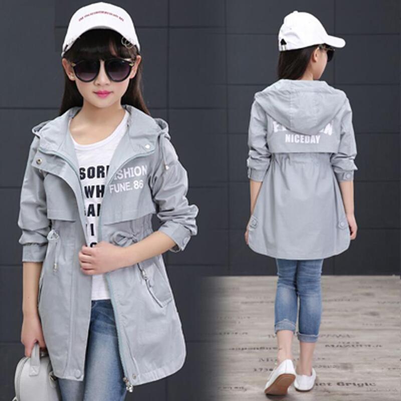 

Spring Girl's Coat Teenager Windbreaker Kids Long Jacket Autumn Hooded Outerwear Children's Clothes Outfits 4-13 Years, Pink