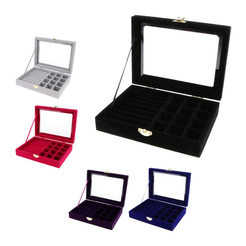 

Clear Top Glass Lid Soft Velvet Earring Necklace Jewelry Display Box