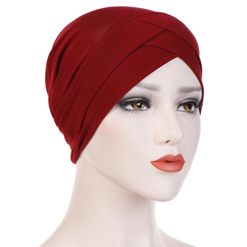 

Women Hats Casual Shopping Home Cross Forehead Muslim Turban Gift Portable Elastic Cloth Cover Solid Hair Accessories Elegant, Blue