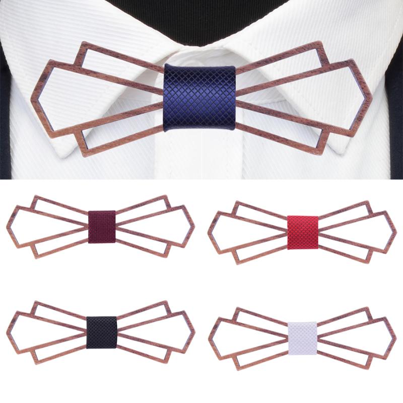 

New Aarrive Wooden Self Bow Tie For Mens Silk Red Navy Solid Tartan Bowtie Suit Wedding Dress Gravata Fashion Accessories Gifts