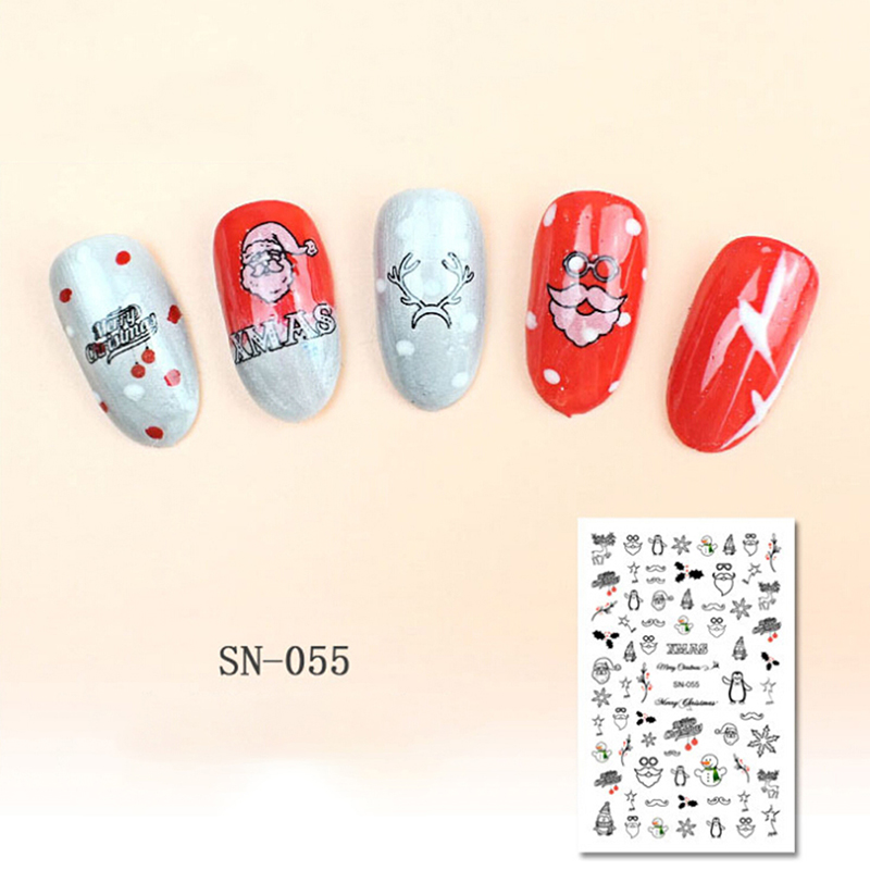 

1Sheet Christmas Theme Xmas Santa Snowman Designs For Nail Art DIY Craft Wraps Water Transfer Sticker New Year Nail Decal Gift, White