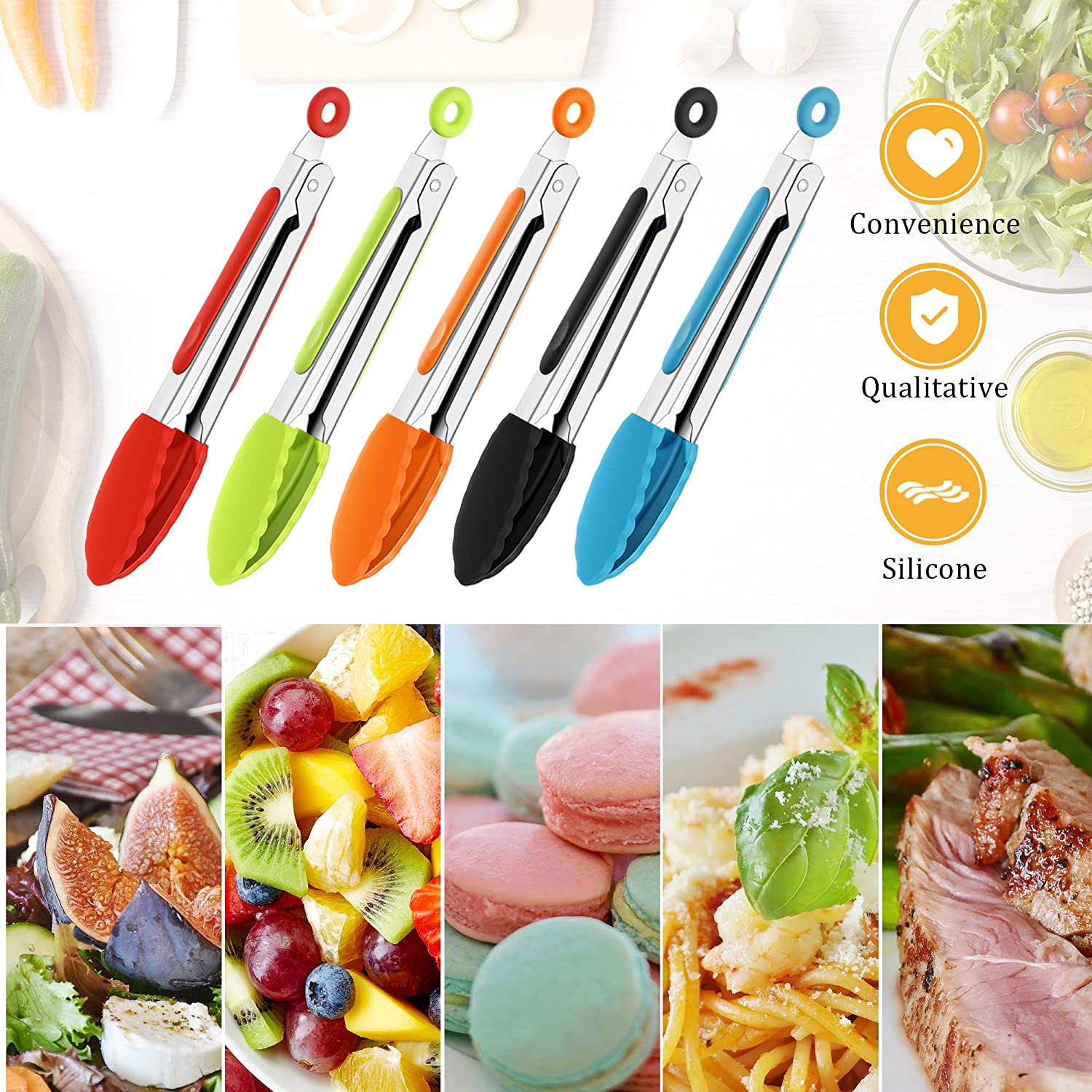

7 Inch Silicone Tongs Kitchen cily with Silicone Tips Small Serving Tongs Stainless Steel Cooking Tongs for Salad, Grilling, Frying Cooking