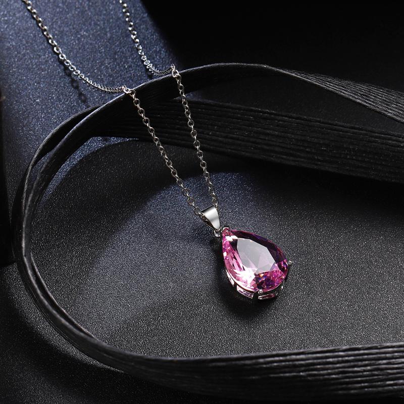 

chuangduo Female Teardrop Stone Pendant Necklaces For Women Cubic zirconia Crystal Clavicle Necklace Wedding Jewelry